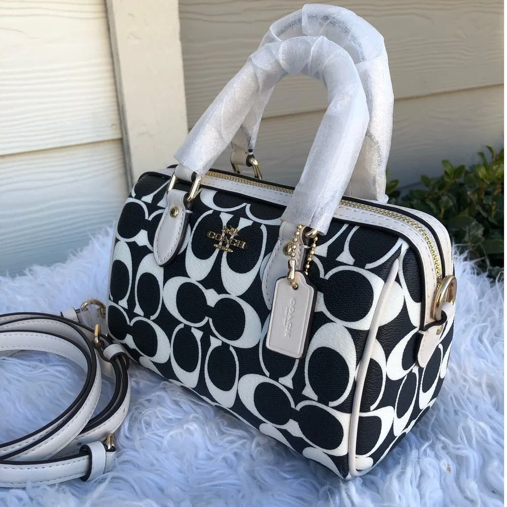 Coach Bold CC Black White Mini Rowan Signature Canvas Crossbody Bag - Picture 3 of 5